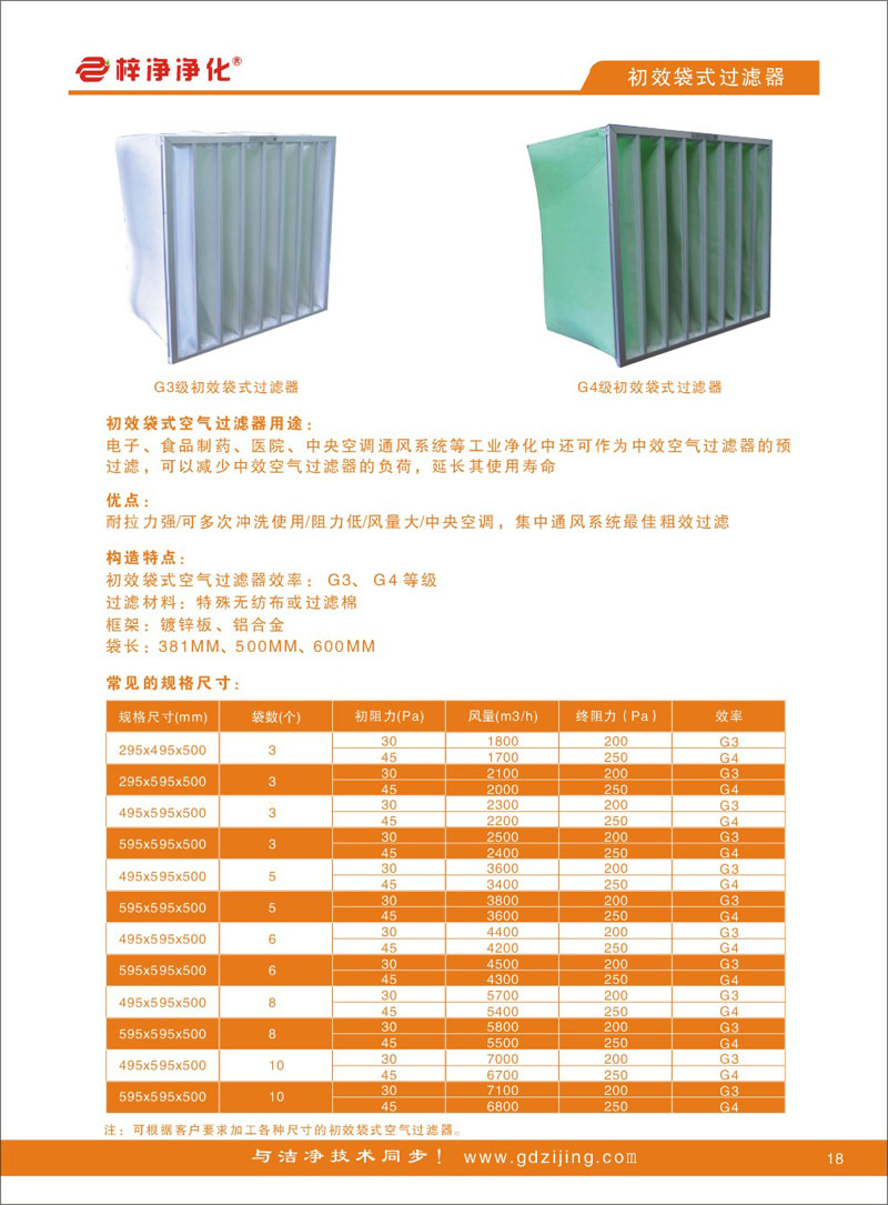 初效袋式空調(diào)過濾器型號規(guī)格尺寸